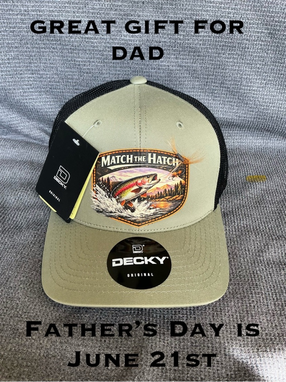 Match the Hatch Fly Fishing Hat – 
Decky Adjustable 6021 - 
Olive & Black w/fly